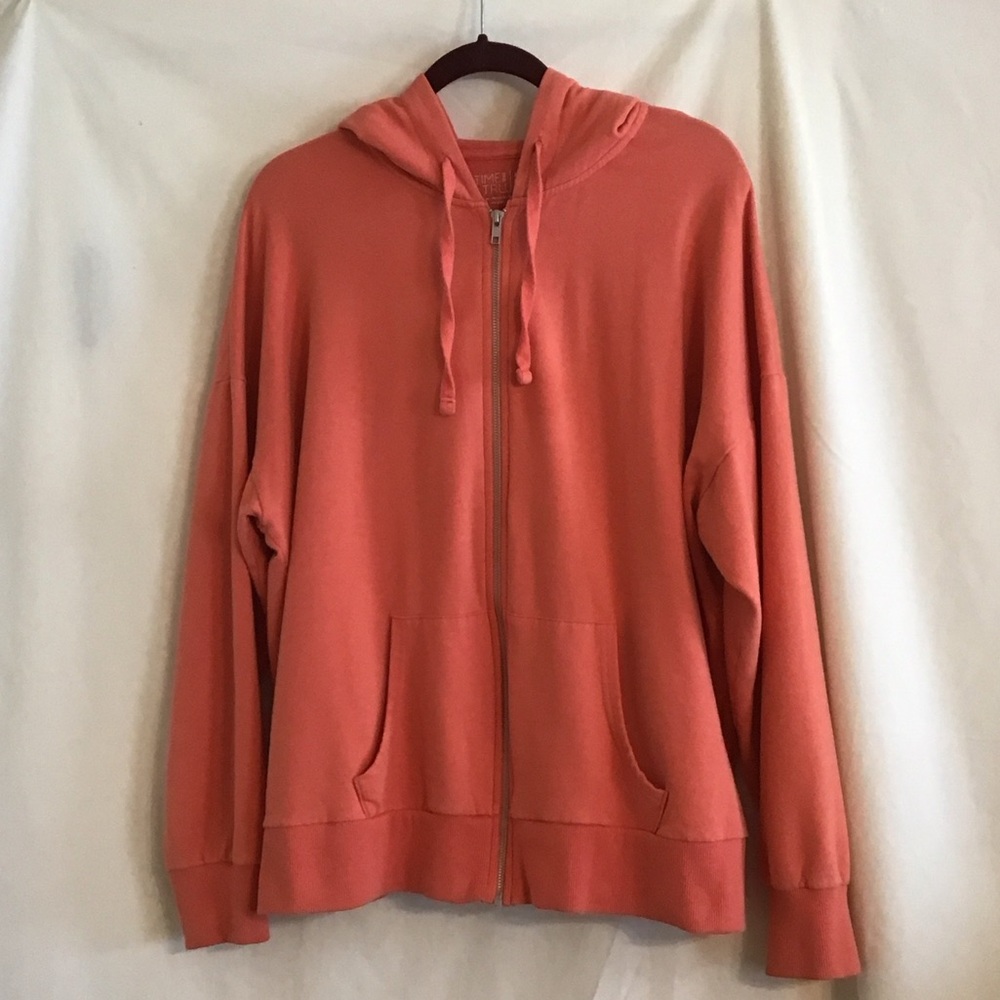 Time and Tru Coral Orange Zip-Front, Hooded Sweatshirt w/Front Pockets Size 3X